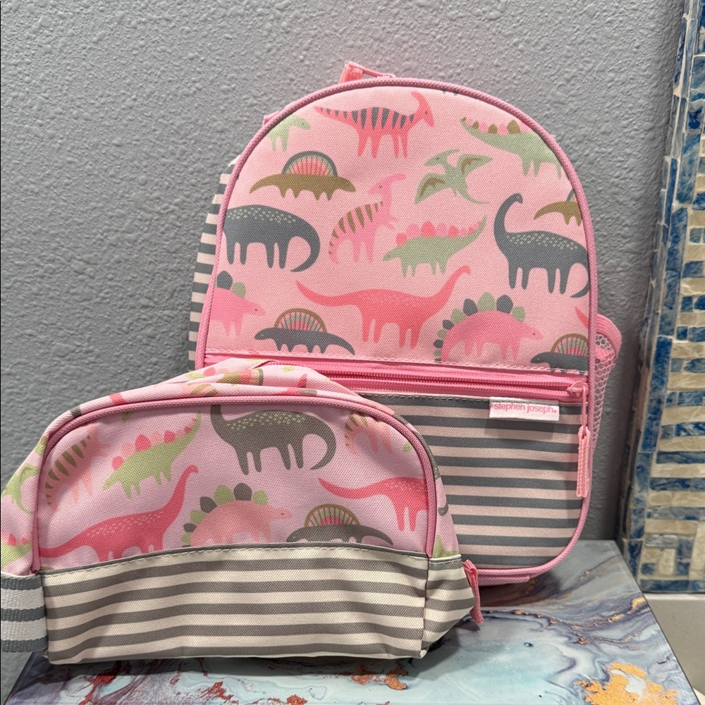 Stephen Joseph Dinosaur Print lunchbox and pencil pouch set, NWOT